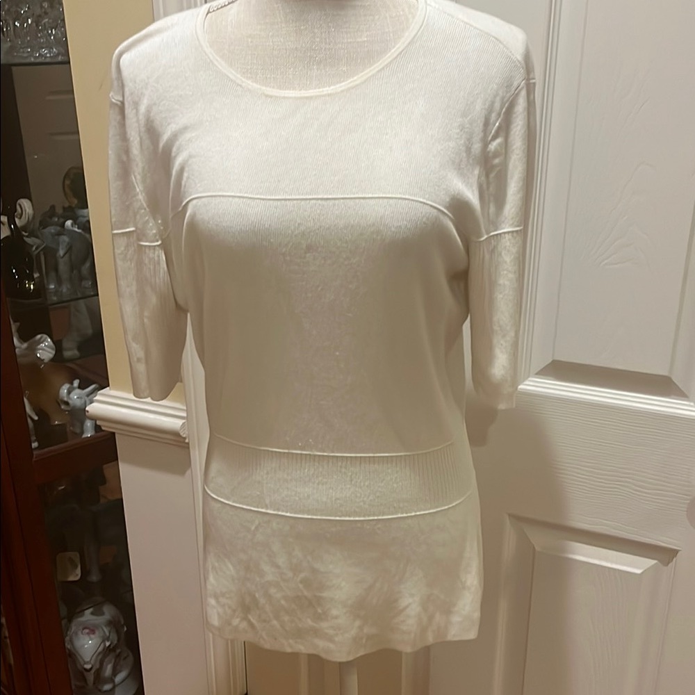 Ann Taylor White Crew Neck Sweater with Slim Fit, Size M